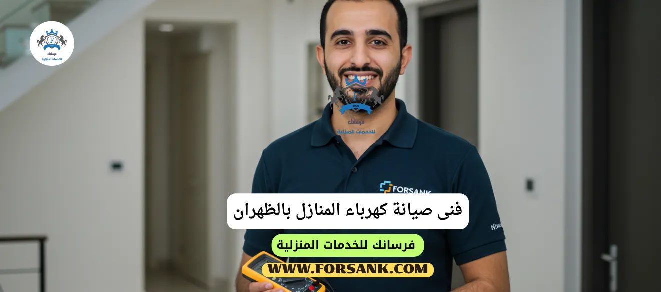 فني صيانة كهرباء المنازل بالظهران - حلول سريعة للأعطال فني صيانة من فرسانك يقوم بفحص وإصلاح قاطع كهربائي في لوحة توزيع منزلية بالظهران